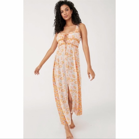 NEW Free People Dance with Me Printed Maxi Dress Ivory Combo Small - Picture 6 of 8